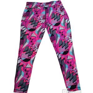 DANSKIN NOW Women's Size LARGE (12-14) Black Pink Floral Fitted Leggings